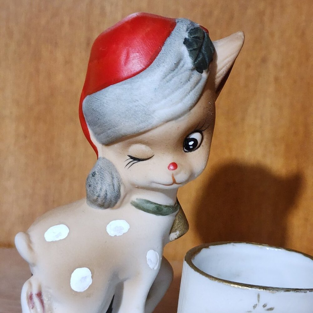 1978 Rudolph Reindeer Candle Holder 4" Porcelain vintage figurine Jasco Christma - Picture 6 of 11